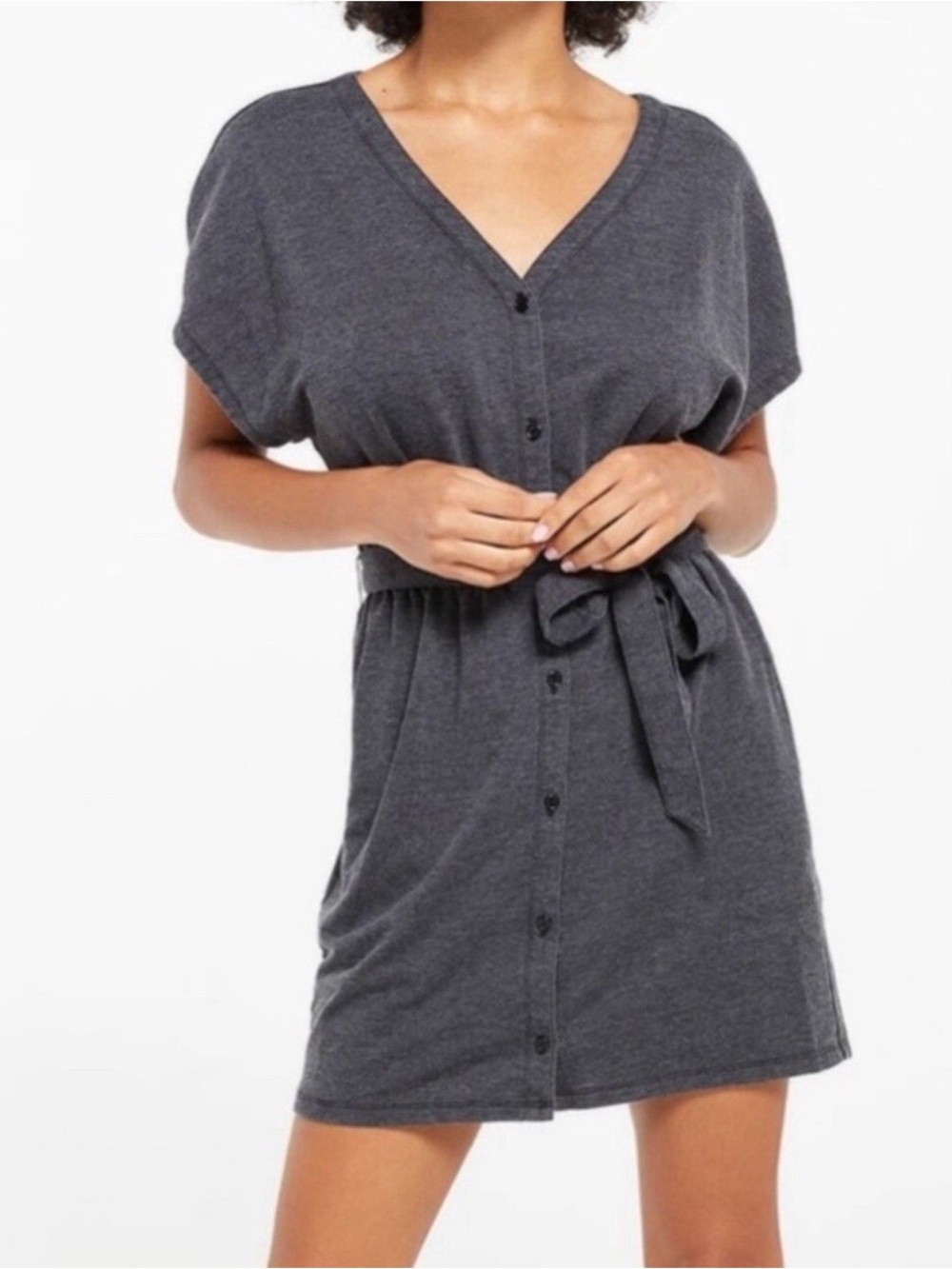 Z Supply Charcoal Button-Front Dress with Waist Tie